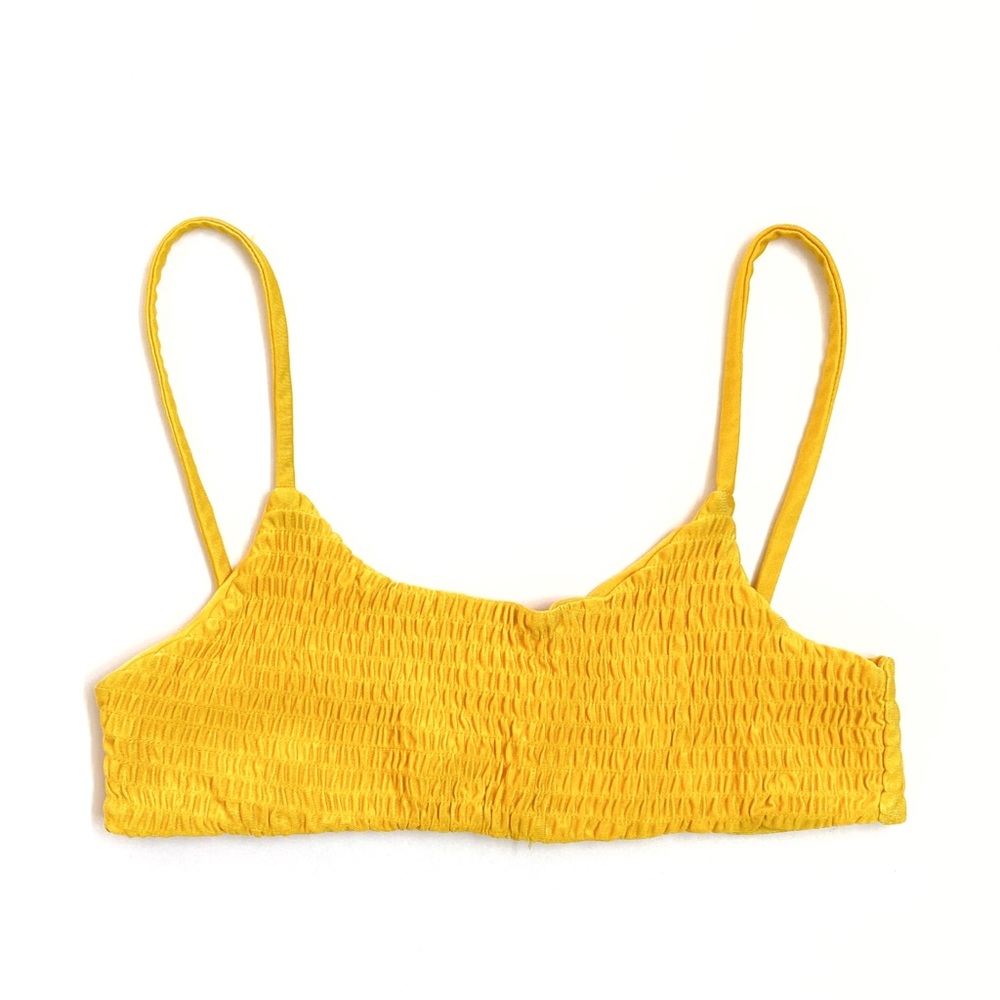 Yellow smocked spaghetti strap bikini top